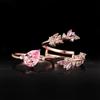 Sweet Pink Heart Shaped Cut Zircon Rings for Women Luxury Gold Tone Multi-layer Branch Dainty Bling Ring Jewelry