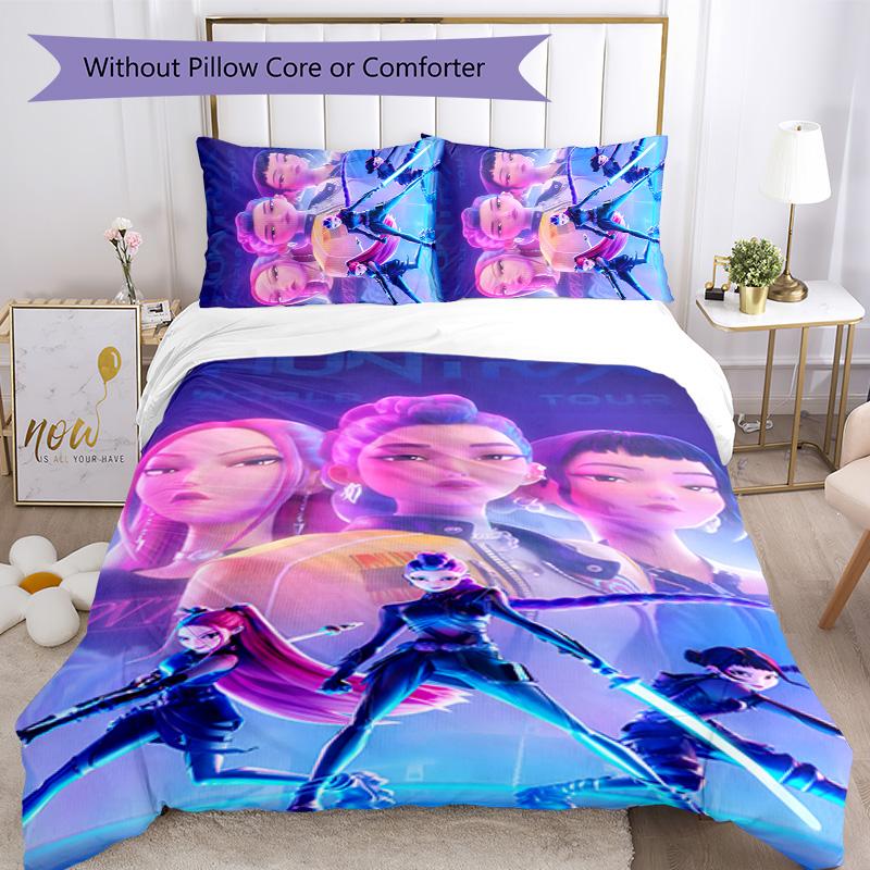 KPOP Hunter 3pcs Bedding Set Duvet Cover Closure Includes 1 Duvet Cover & 2 Pillowcases for All Seasons Bedroom Home Dorm Decor