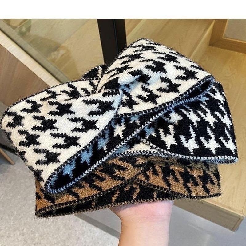 Articole pentru cap noi, banda de păr din lână cu grilă de o mie de păsări, batic de izolare pentru femei cu margini largi, bentită pentru ieșiri de toamnă și iarnă încrucișată