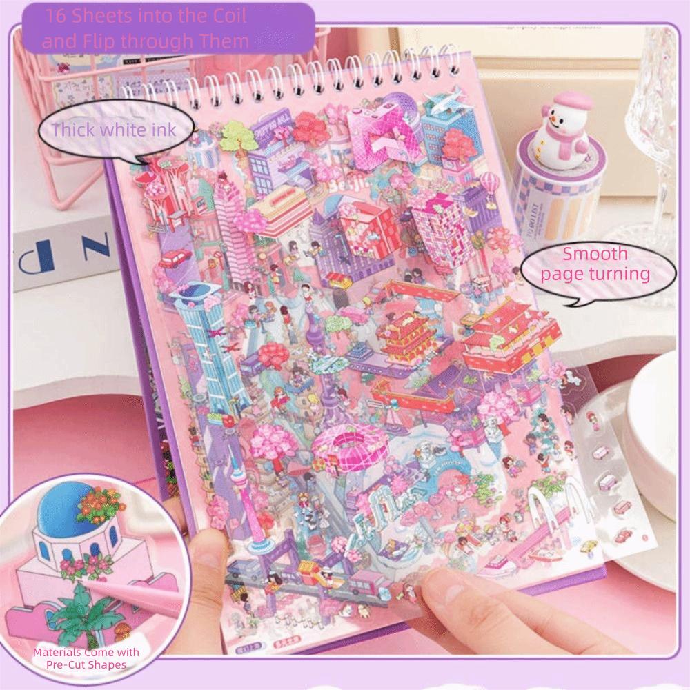 Stress Relief Miniature Scene Stickers Cartoon Graffiti Painting Book  for Children Kids