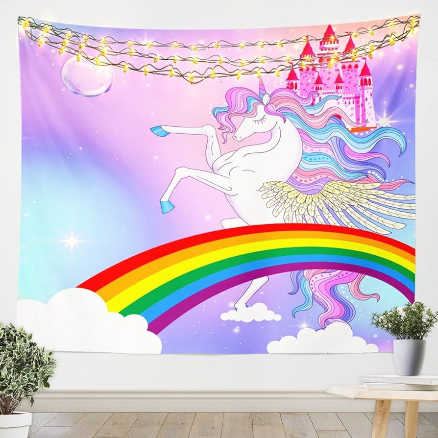 Unicorn Print Tapestry Wall Hanging Cute Cartoon Unicorn Tapestry Asthetic Home Decor Tapestry Wall Hanging for Kids Girls Room