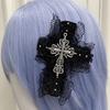 Lace Hair Clip Dark Balletcore Crosses Dark Flat Clip Halloween Hairpin Dark Elegant Hair Clip for Bunches