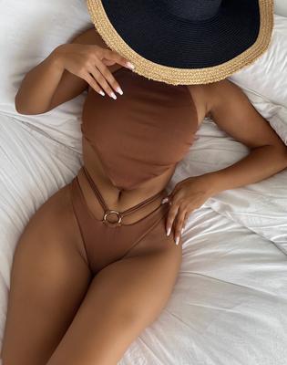 Women's Split Swimsuit Hang Strip Sexy Bikini Set with Back Tie