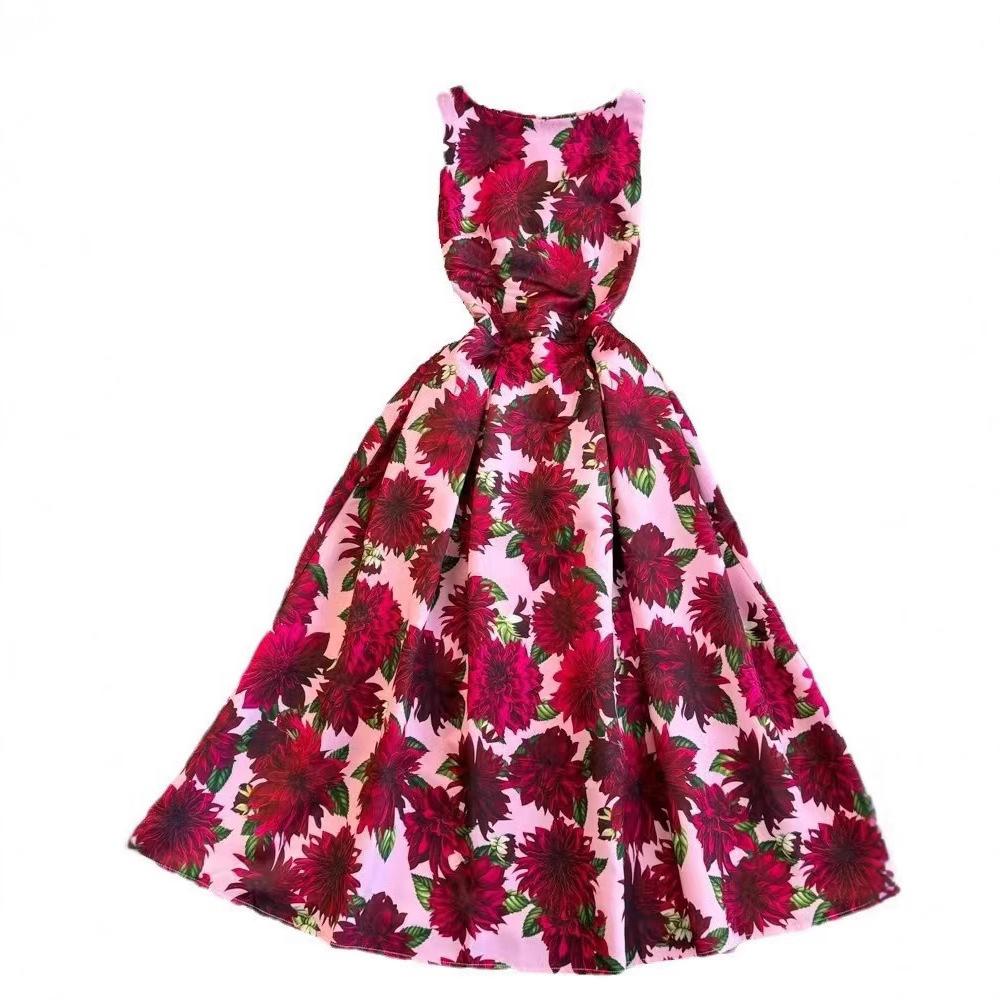 1011 Light Luxury Vintage Elegant Sleeveless Round Neck Waist-Cinching 3D Cut Dress Elegant Long Dress
