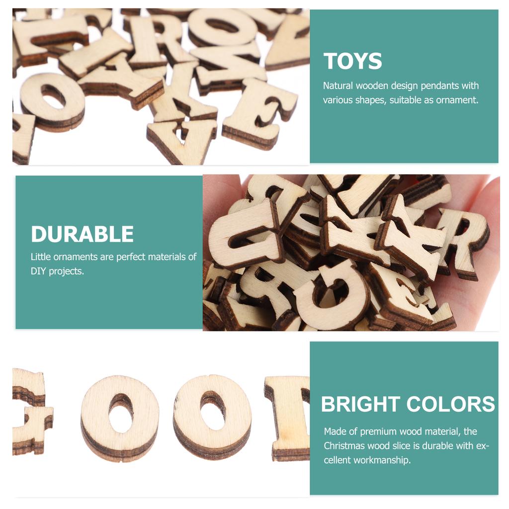 100pcs DIY Doodle Educational Toy Small Natural Wooden Slice Scrapbooking Embellishments DIY Craft Decor (English Letters ) boda