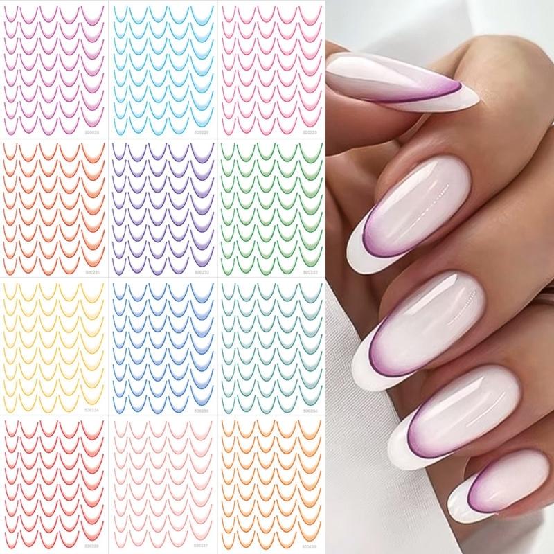 12 Sheets Self-Adhesive Nail Decals French Tip Nail Stickers Nails Art Decorations French Line Nails Art Stickers