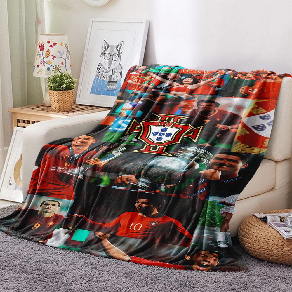 1PC Portugal National Football Logo Patterned Flannel Blanket Suitable For All Seasons for Home Decor Warmth and Comfort Gifts Holiday Present