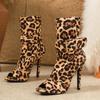 Eilyken Sexy Retro Leopard Print Buckle Peep Toe Stiletto Heels Women Boots Sandals Summer Zipper Dance Shoes Botas De Mujer