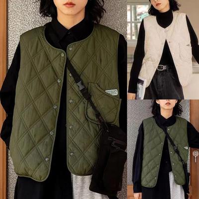 Women's Fashion Diamond Plaid Quilted Vest Cotton-padded Jacket