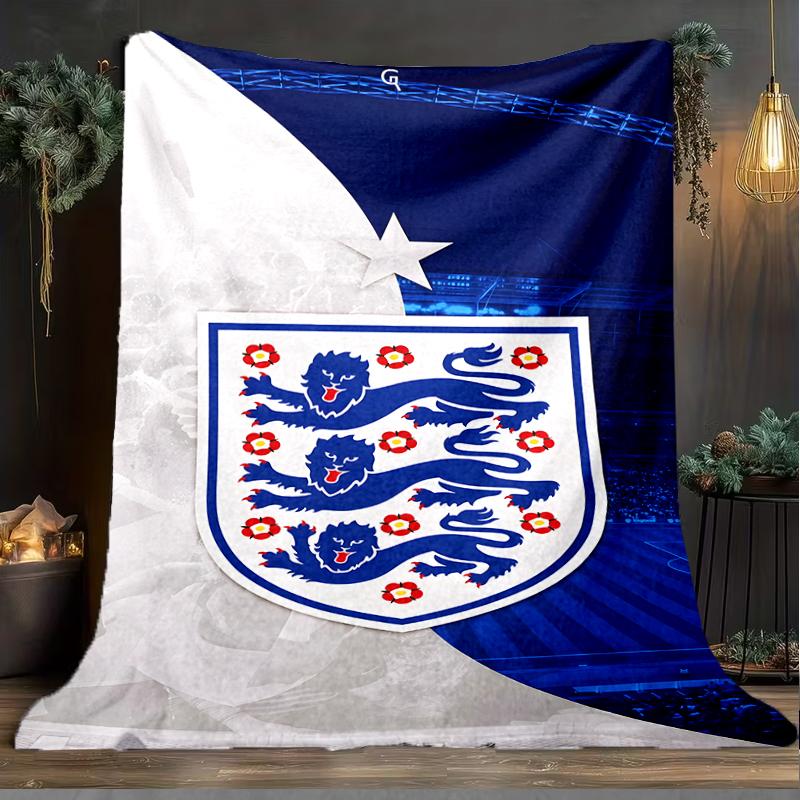 1PC England Football Crest Printed Soft Flannel Blanket Throw for Adult Bedroom Living Room Sofa Camping Travel Fan gifts Christmas Gifts