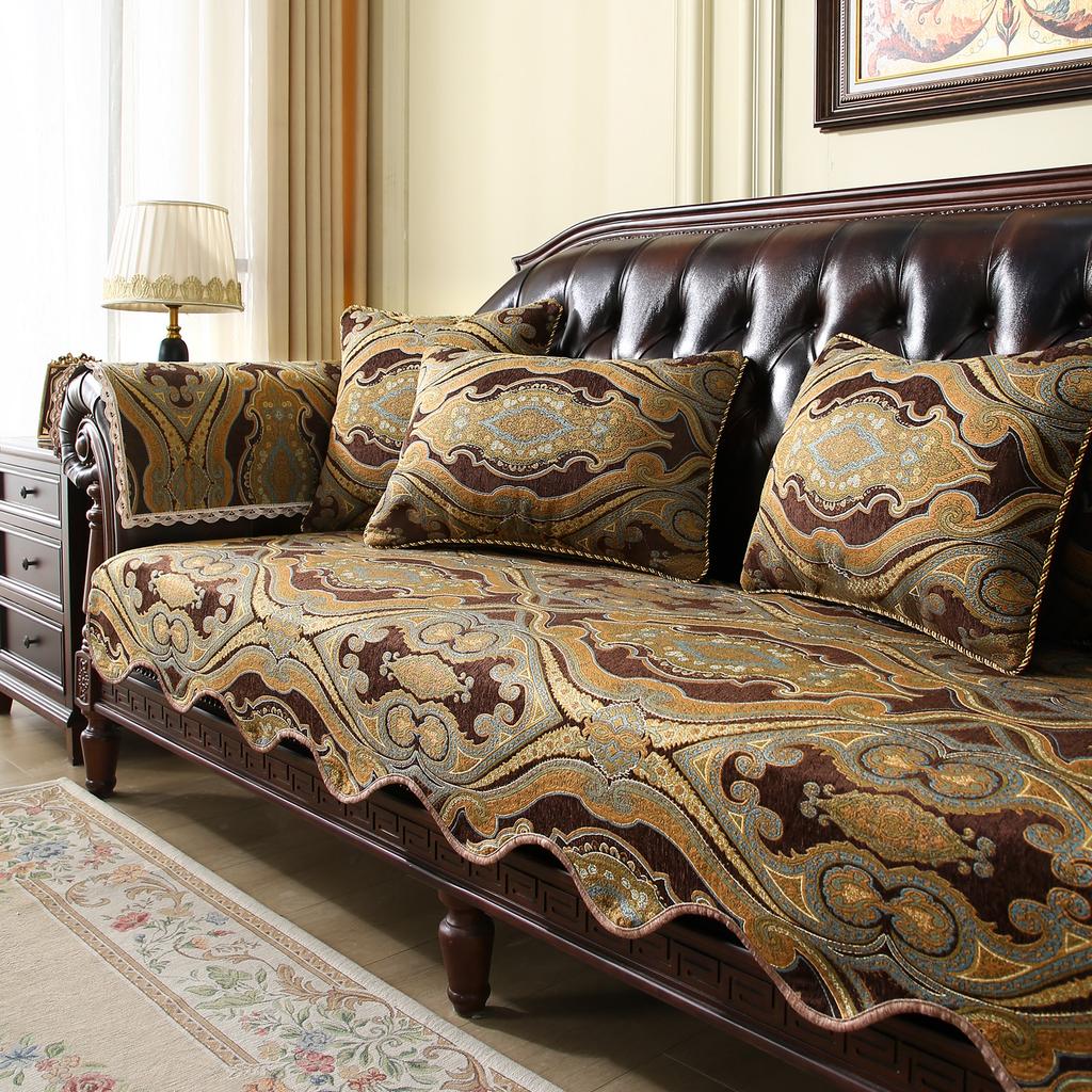 Classic Living Room Sofa Cover Embroidery Jacquard Anti-Slip Sofa Pad Armchairs Protective Cover Home Decoration Retro Couch Mat