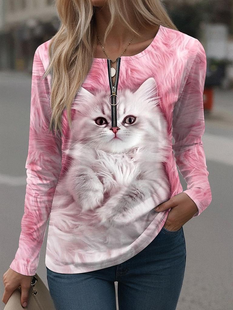Women's T Shirt Graphic Geometric Vintage Stylish Casual Long Sleeve Round Neck Regular Tops