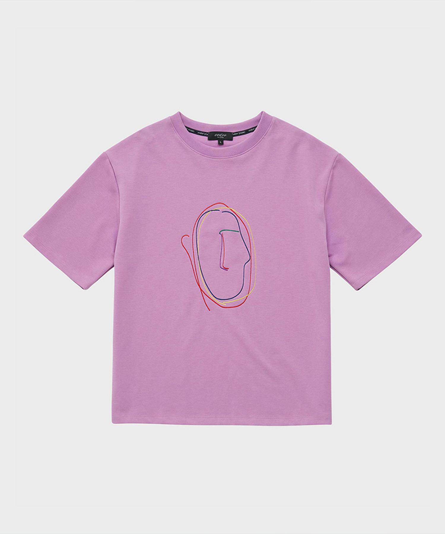 Pep Studio Artwork Embroidered Short Sleeve T-Shirt (Lavender) Lavender/L