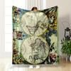 "Vintage World Map with Illustrative Motifs Flannel Blanket for Bedroom, Living Room, Sofa, and Nap Sofas"