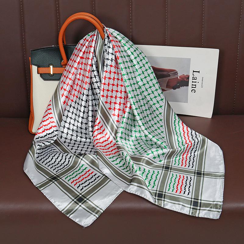 Newest Arabic Satin Silk Scarf Shemagh Style Muslim Women Headscarf Ladies Elegant Bandana Headband Hair Accessories 90*90Cm