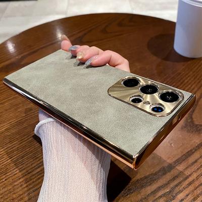 Funda de Lujo con Acabado Mate de Cuero de Ante para Samsung Galaxy S24 Ultra S23 S22 Plus Protección de Cámara a Prueba de Golpes Cubierta Bumper Suave