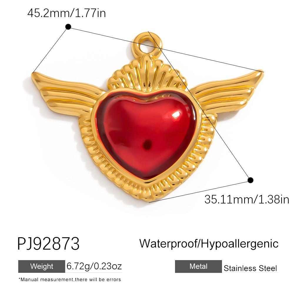 SUMMLY Trendy Wings Flame Heart Valentine's Day Pendant 18K Gold Plated Stainless Steel Romantic Charms Fashion Jewelry