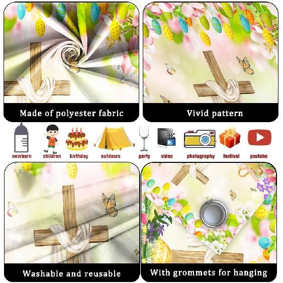 7x16ft Happy Easter Garage Door Cover Jesus Resurrection Backdrop Spring Easter Eggs Cross Garage Banner Photo Backdrop Easter Decor Church Easter