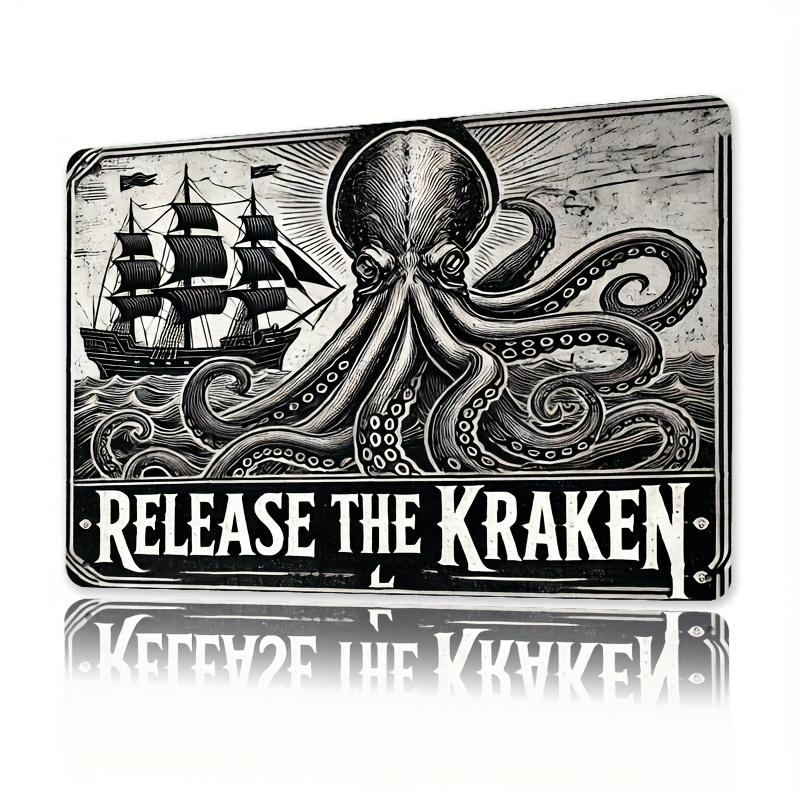 

Home Relaxation Release the Kraken Metal Sign Nautical Themed Wall Art Tin Decoration for Bars Cafes Beach Villas 20x30cm（7.8x11.8inch）