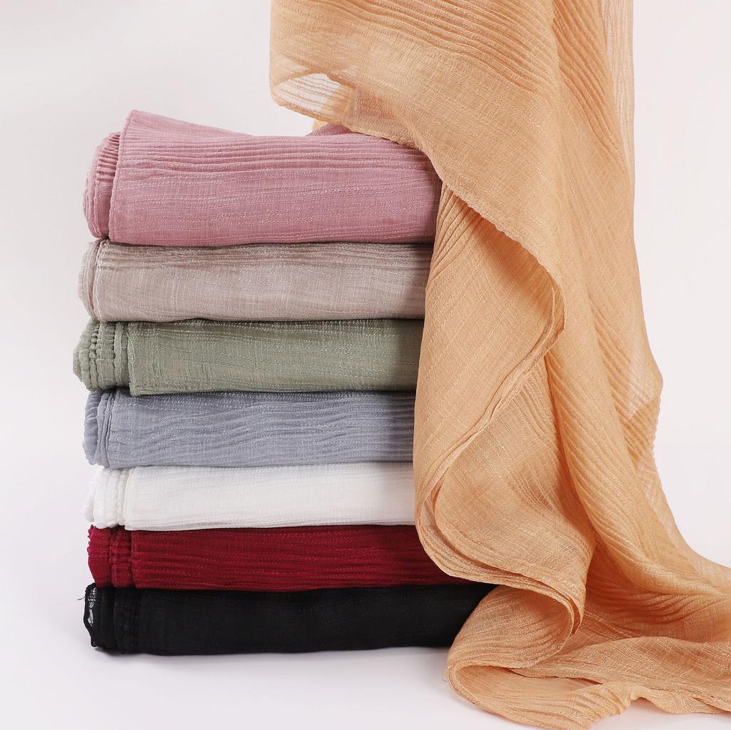 New Arrival Crinkle Chiffon Hijabs for Women Muslim Ramadan Headscarf Solid Striped Party Shawls Fashion Jersey Versatile Wrap
