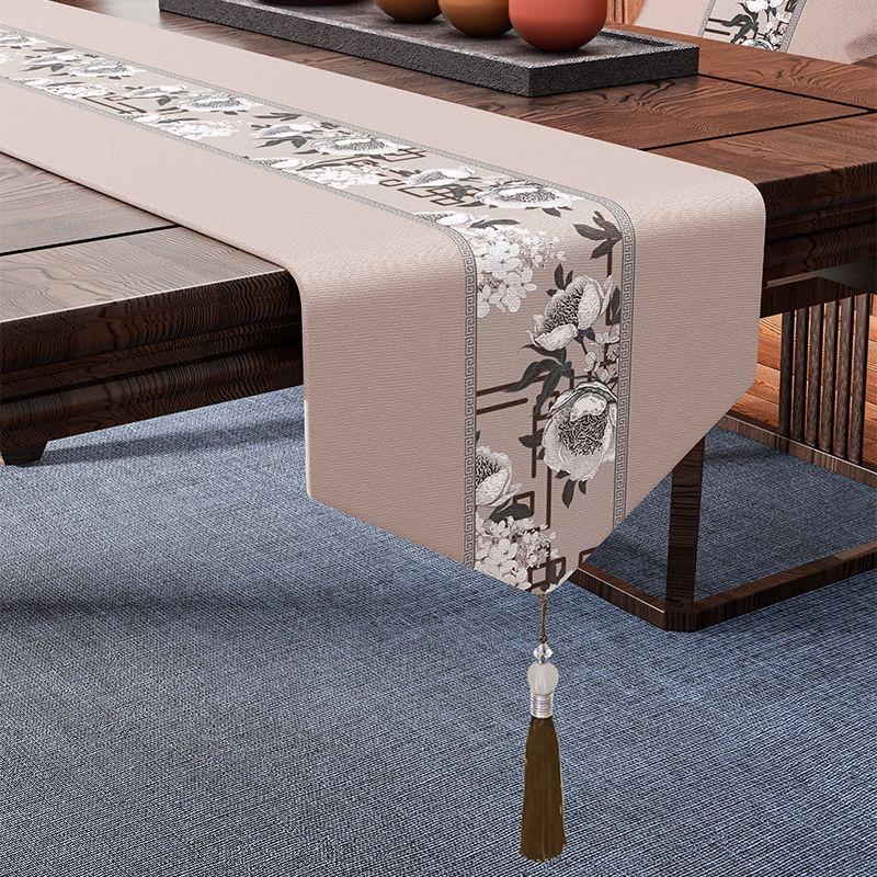 Camino de Mesa Impermeable de Alta Gama Tejido de Lino Algodón Seleccionado Decorativo Mantel para Mesa de Té TV con Borlas Dorado Caminos de Mesa