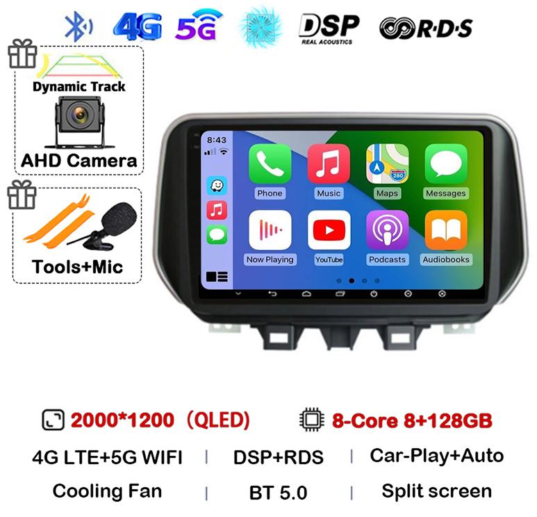 Android 14 Carplay Auto WIFI+4G For Hyundai Tucson IX35 2018 2019 2020 Car Radio Stereo Multimedia Player GPS BT 360 Camera DSP