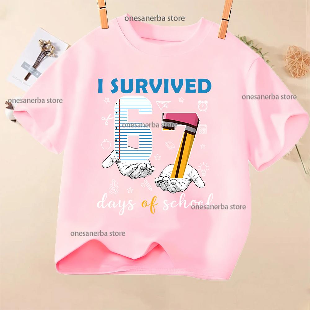 Summer Short Sleeve 67 Six Seven Kid T-Shirt Funny Round Neck Cute Tee Boy Girl Tops Casual Fashion Polyester Children's T-Shirt