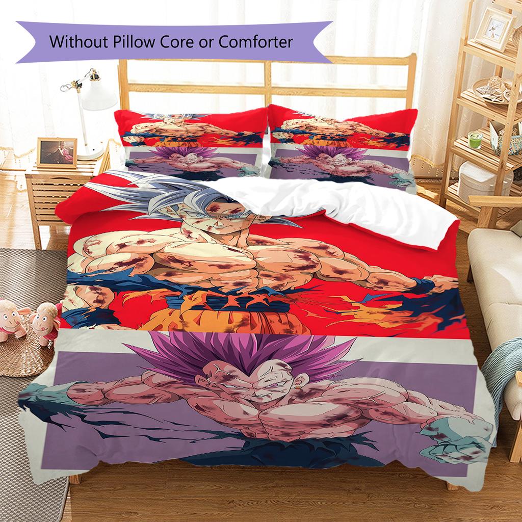 Son Goku Muster Bettwäsche, Steppbett Set Bettbezug Kissenbezug Zuhause Geburtstagsgeschenk (1 Bettbezug + 2 Kissenbezüge, ohne Füllung)