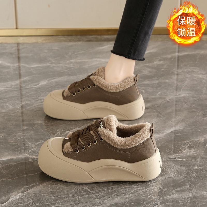 Cotton Shoes Winter New Velvet Warm Casual Sports Shoes Small Size Thick-soled Retro Bread Fluffy Shoes