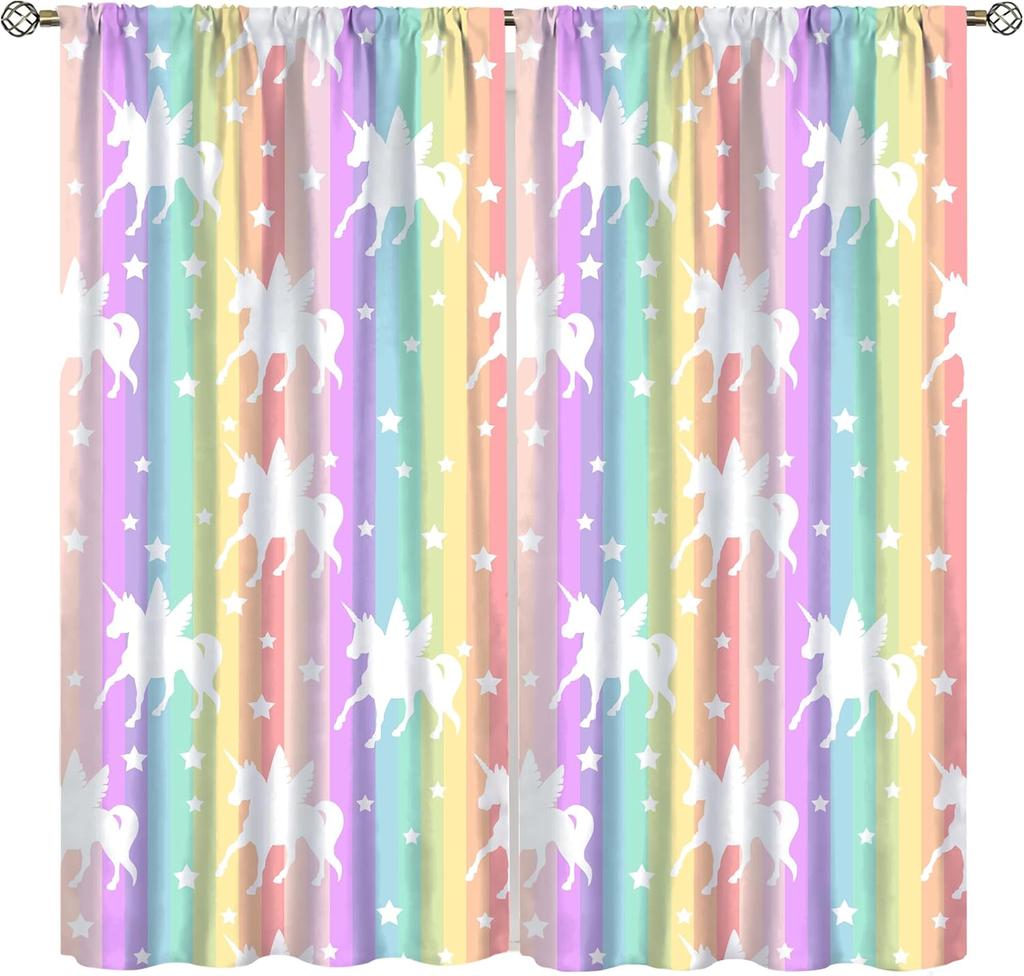 Rainbow Unicorn Bedroom Curtains Purple Pink Dream Universe Starry Sky Kids Living Room Window Treatments Made Of Polyester Treatment