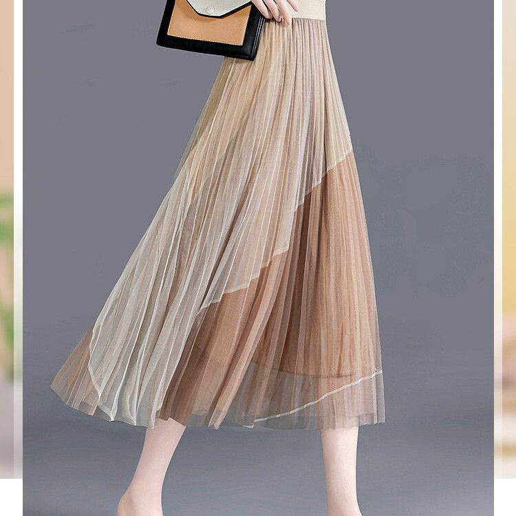 

Женская плиссированная сетчатая юбка с высокой талией, утягивающая и эластичная, средней длины, с широкими складками 2XL