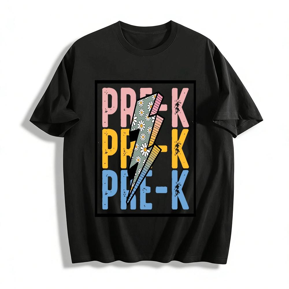 

Pre-K Daisy Lightning Print Shirt Preschool Casual Top For Kids Pure cotton T-shirt 6XL