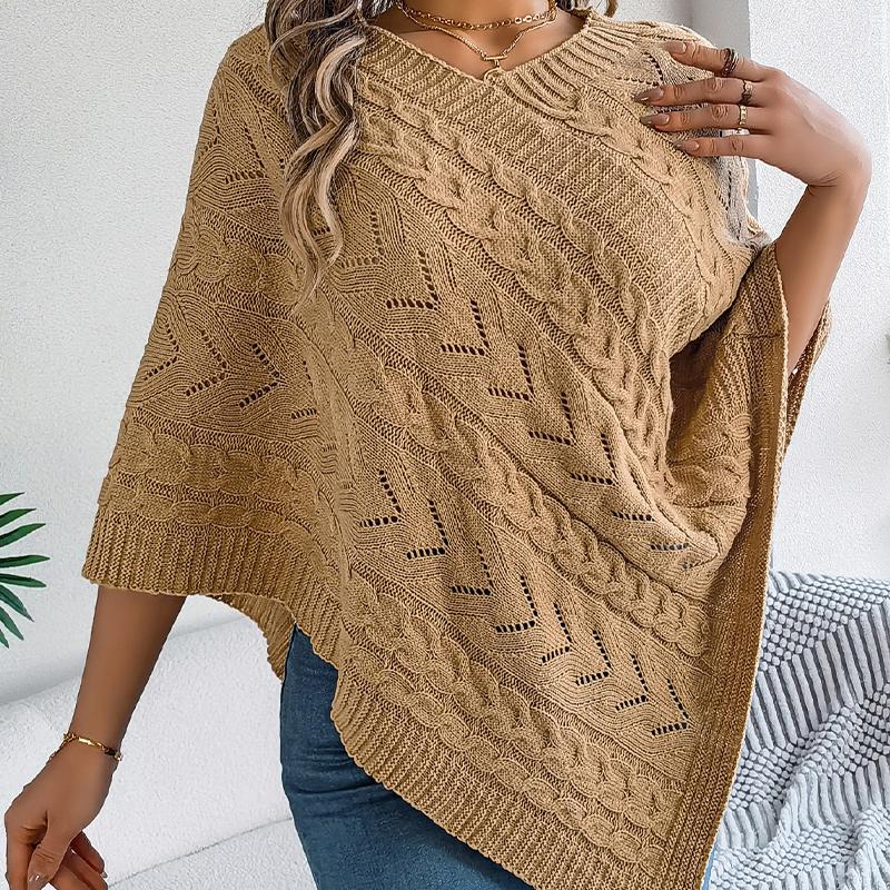 Women's Cable Knit Cape Sweater Oversized Open Front Poncho Coat Casual Solid Color