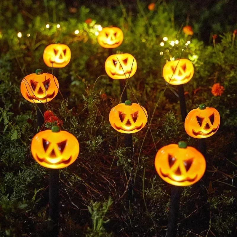 Halloween Solar Powered Floor Lamps Outdoor Ghost Face Lamp Pumpkin Decoration Courtyard Landscape Light Horror Atmosphere Light