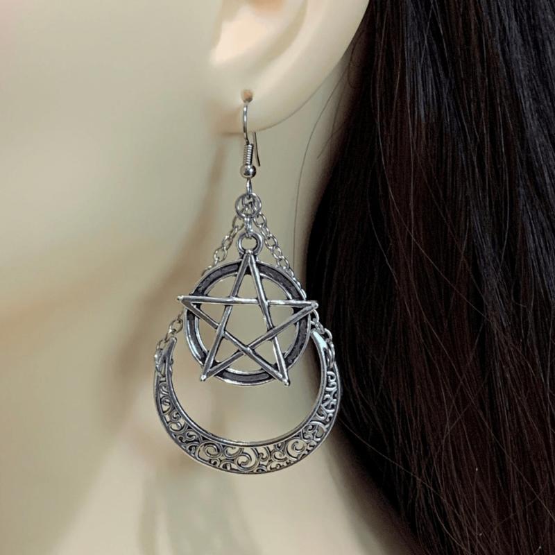 Goth Punk Style Moon Sword Long Earrings For Women Vintage Jewelry Gift Accessories