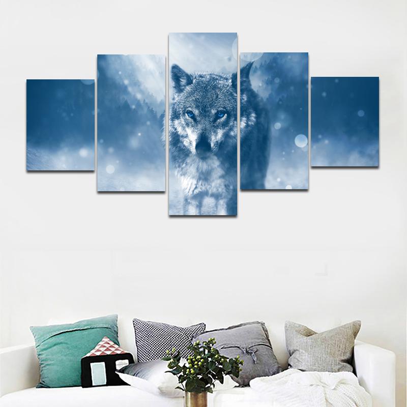 

НАДЕЖНОЕ ИСКУССТВО, 5 панелей, постеры с волками, принты, голубые глаза, животные, холст, картины, настенная художественная картина для украшения гостиной, без рамки 30x40cm*2 30x60cm*2 30x80cm*1