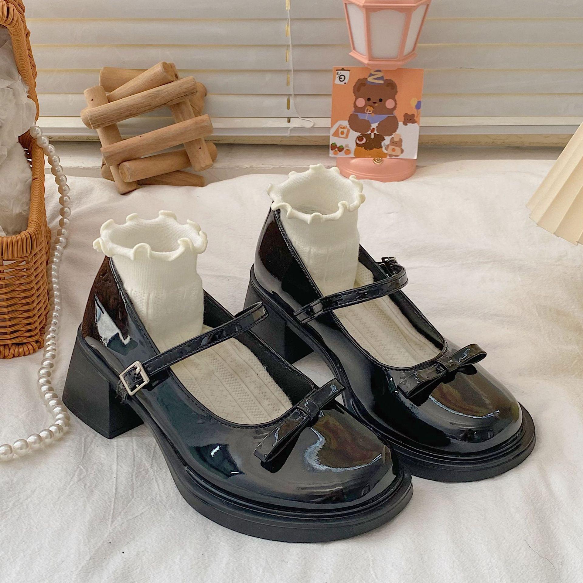 

[Fuji Shoe Workshop] Mary Jane Shoes 2025 New French Gentle Soft Leather Bow Medium Coarse High Heel Single Shoes Women 35