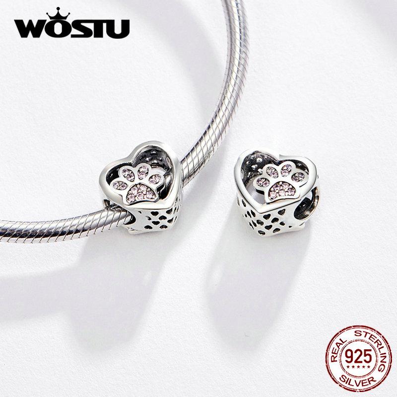 WOSTU Hot Sale 925 Sterling Silver Heart Charm Dangle Mum Beads Fit Original Charm Bracelet Bangle Jewelry Making DIY Gift