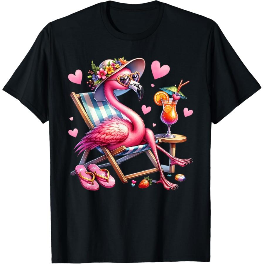 Женская Девичья Розовая Фламинго Пляжная Пальма Милый Фламинго Футболка S