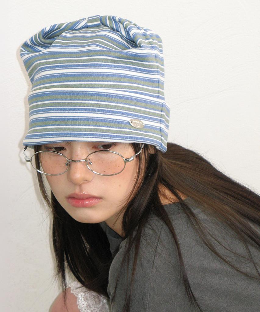 RONRON Stripe Knot Square Beanie Blue