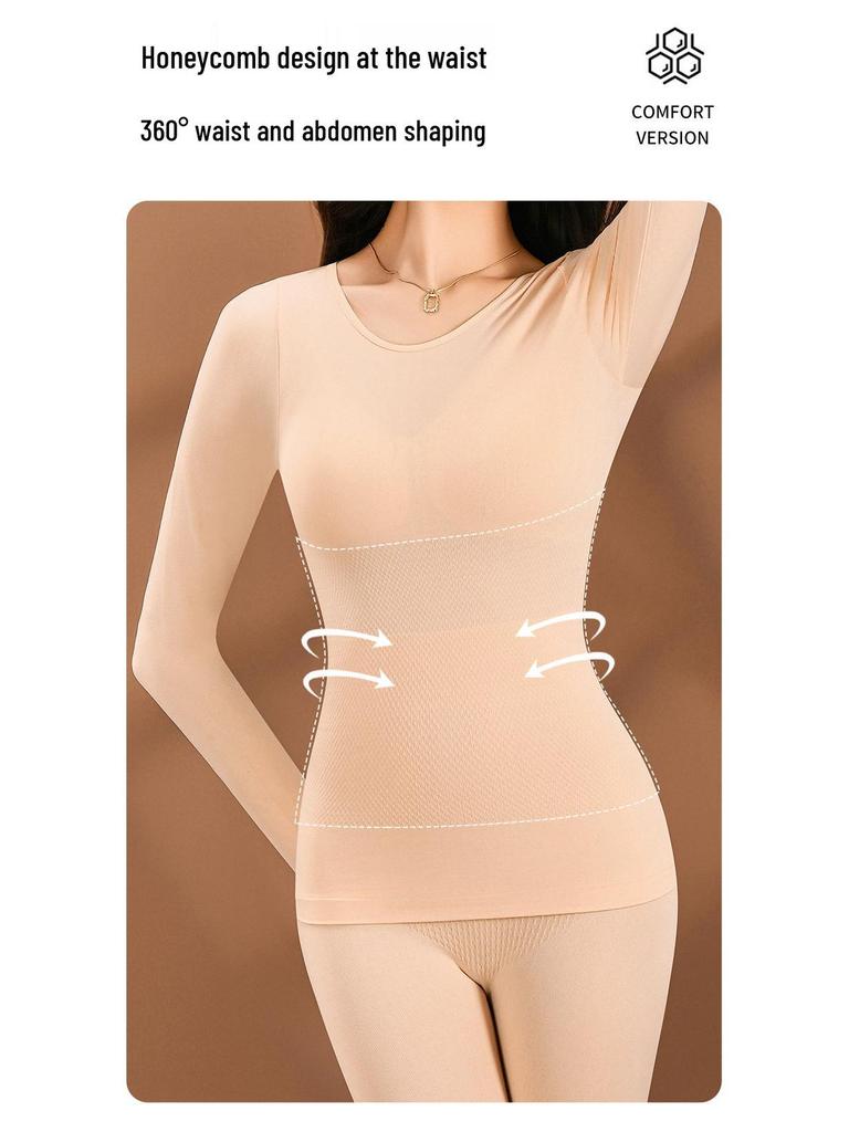 Women's Autumn/Winter Seamless Warm Abdomen-Control Sculpting Base Layer Set: Slim-Fit Top and Pants