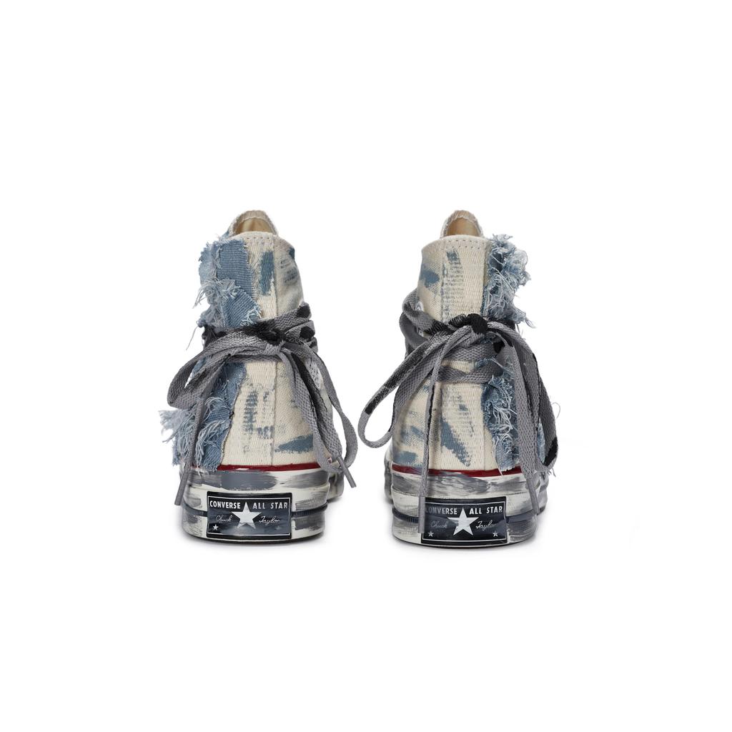 Converse Années 1970 811 Manufacturing, Baskets Montantes en toile Denim Inversé Unisexe Bleu Beige Blanc 162053C(Team80-)