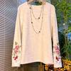 Plus Size Women's Long Sleeve Embroidered Floral Cuff Retro Slimming Shirt