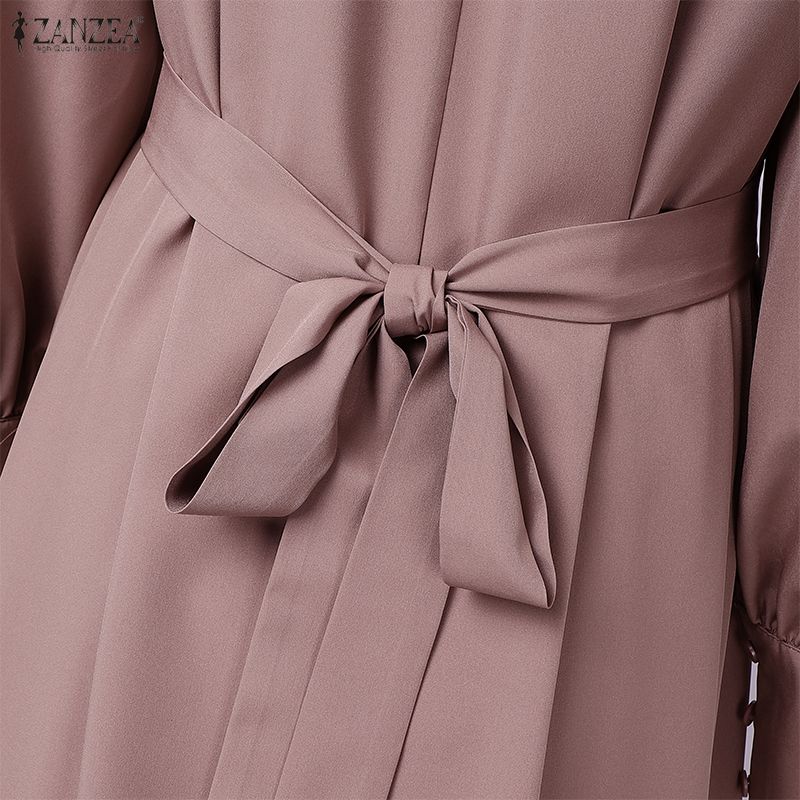 ZANZEA Women Casual Round Neck Long Sleeve Loose Long Dress