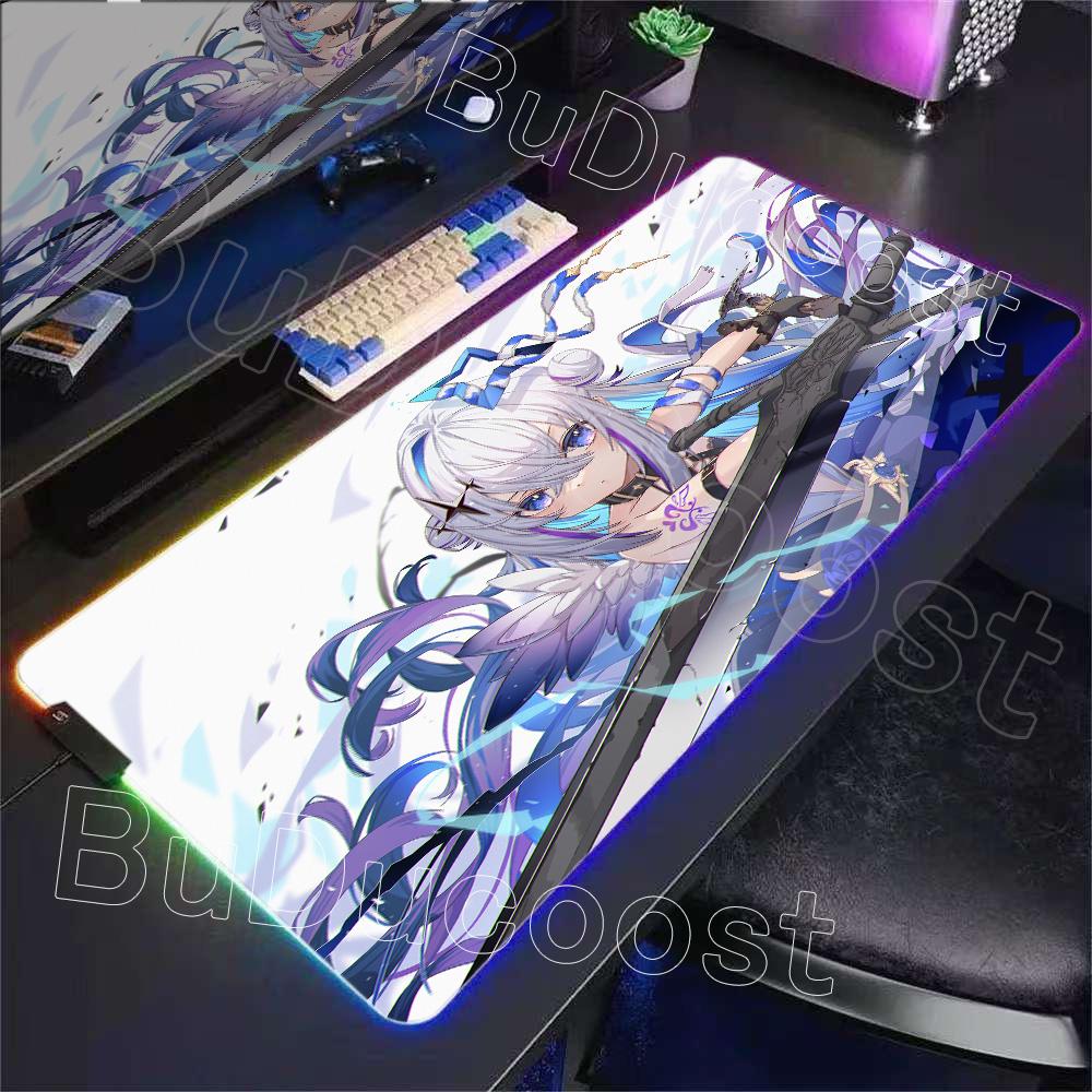 RGB Glowing HD Anime Mousepad Pretty Abime Girl Mouse Pad Hololive Amane Kanata Desk Mat Computer PC Cabinet Kawaii Keyboard Pad