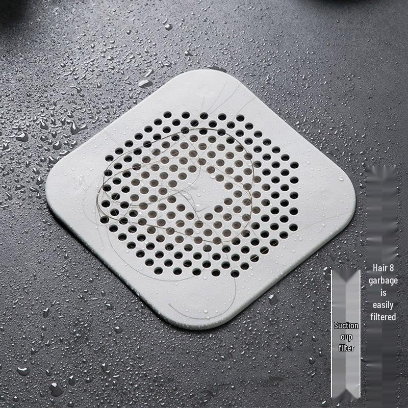 Silicone Kitchen & Bathroom Floor Drain Mat - Hair Blockage Prevention Suction Cup Filter