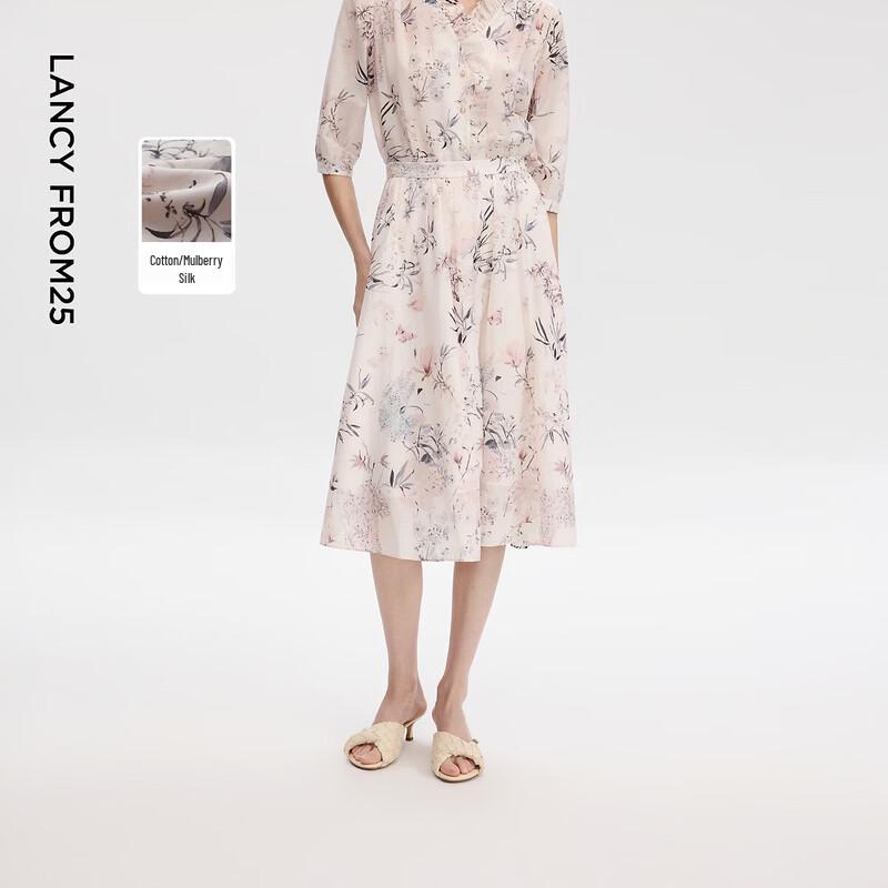 LANCY Elegant Mulberry Silk Printed A-Line Skirt M