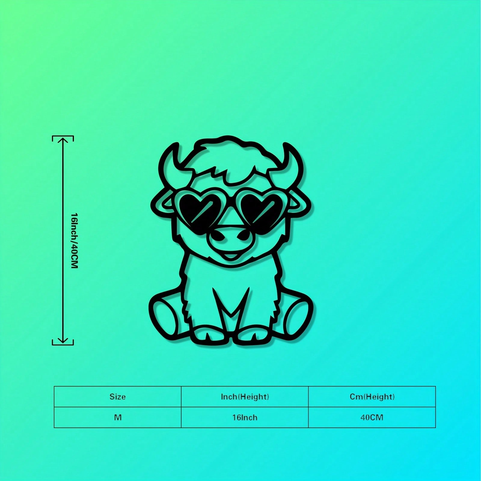 

Metal Heart Glasses Yak Wall Art Black White Retro Iron Statue Valentine Gift Durable Home Decor Cartoon Cow Animal