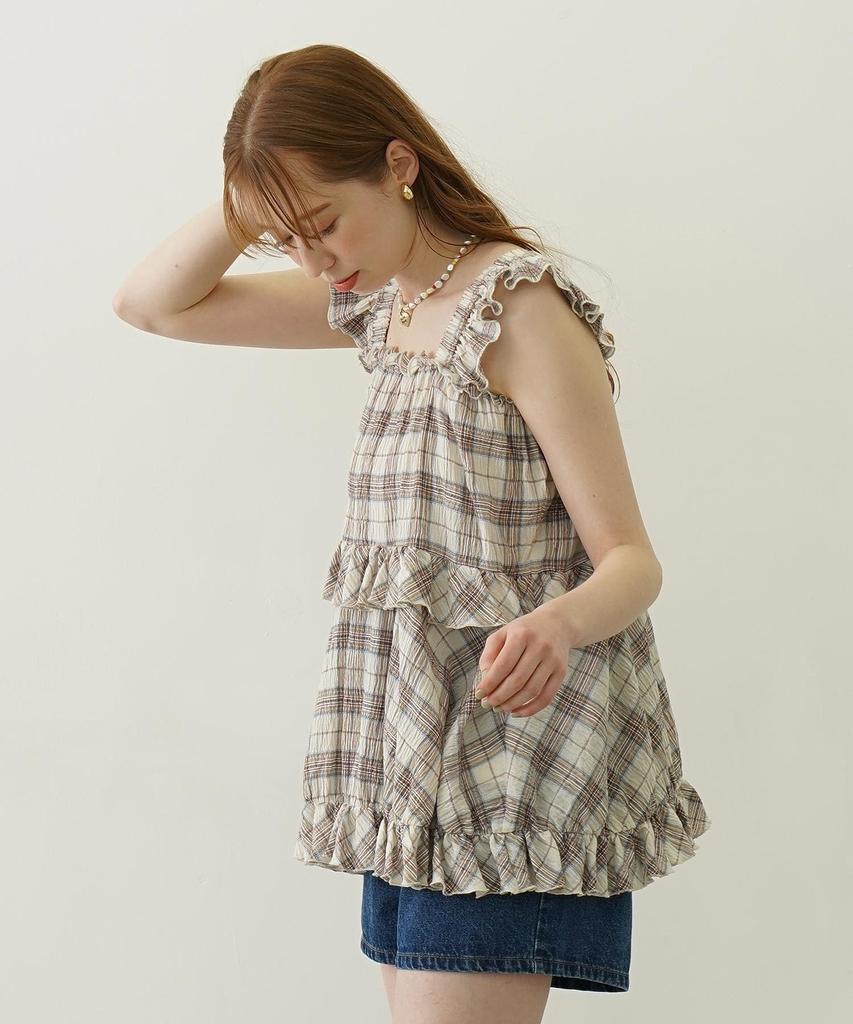 Milkfed Casual Plaid Tiered Off White Women's Top,
