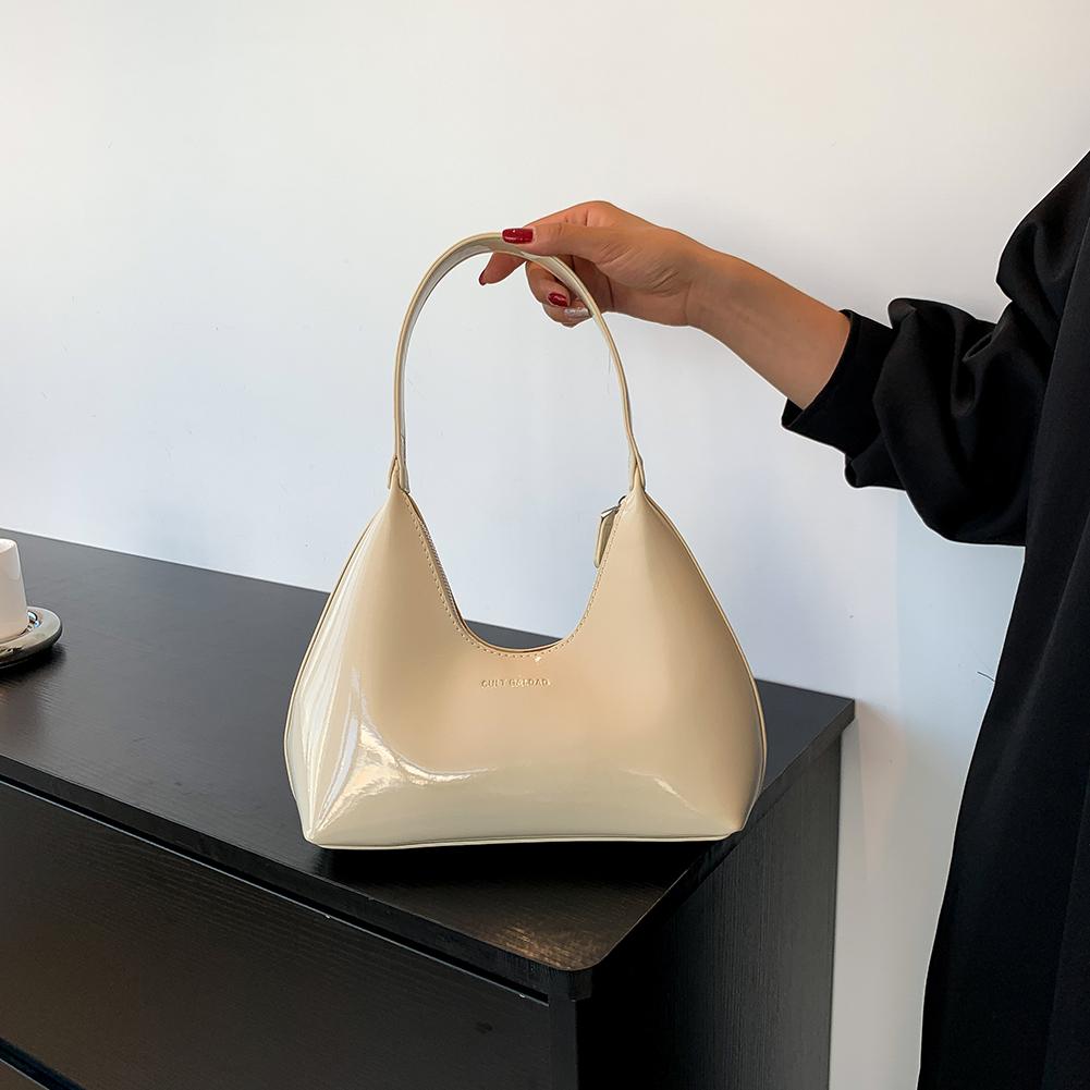 Women Tote Bag Fashion Underarm Pouch Shoulder Bags Patent Leather Tote Bag Retro Casual Satchel Hobo Bag Pure Color Armpit Bag